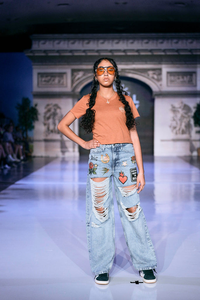 Distressed Patch Denim Jeans