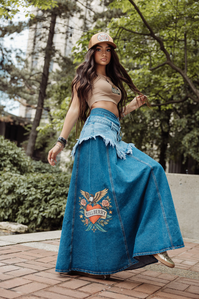 Muullberry Signature Denim Maxi Skirt