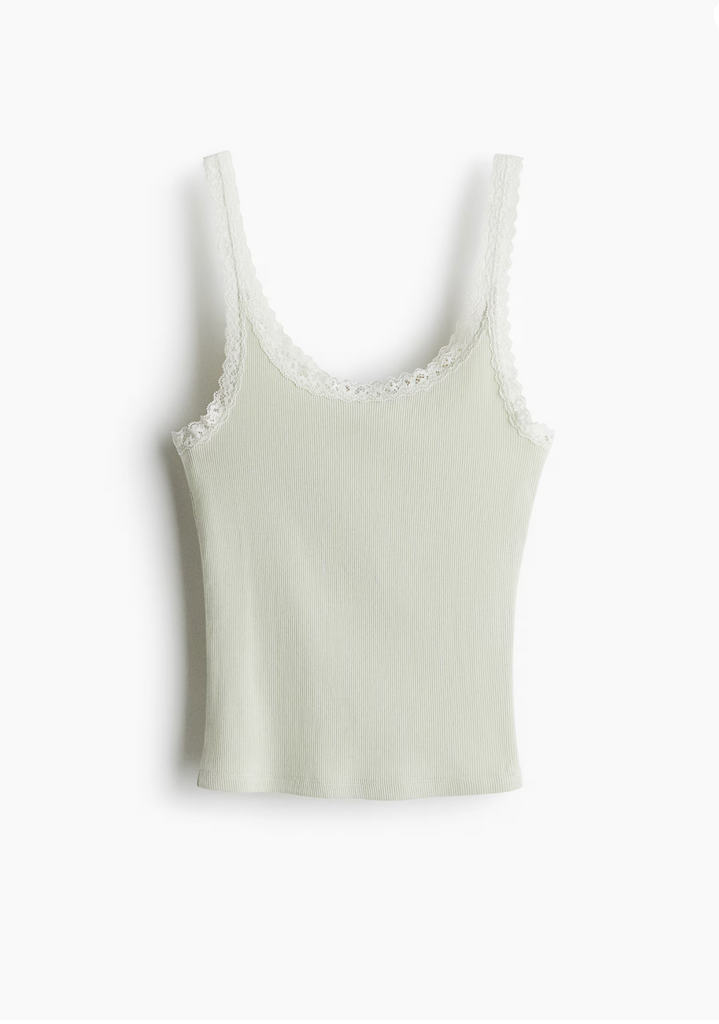Lace-Trimmed Ribbed Tank
