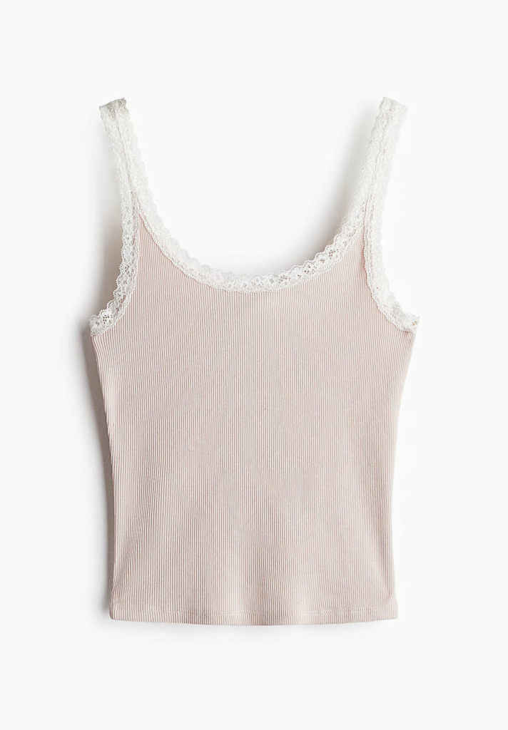 Lace-Trimmed Ribbed Tank