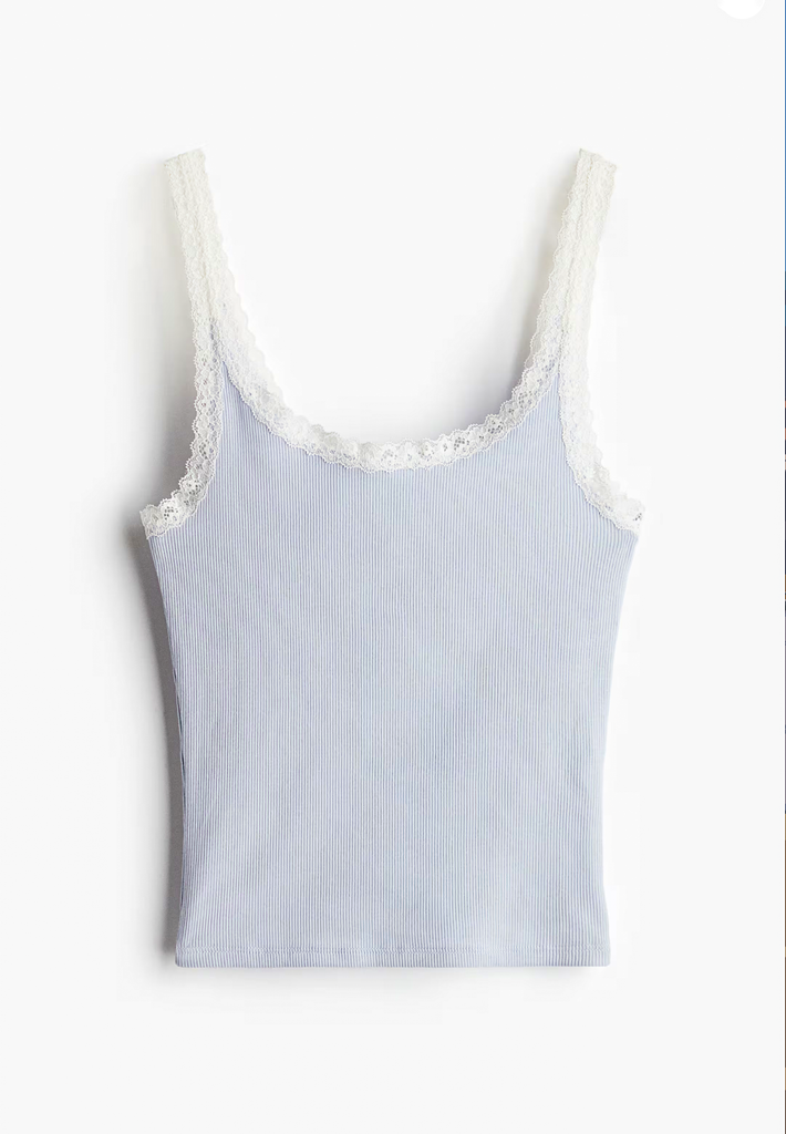 Lace-Trimmed Ribbed Tank