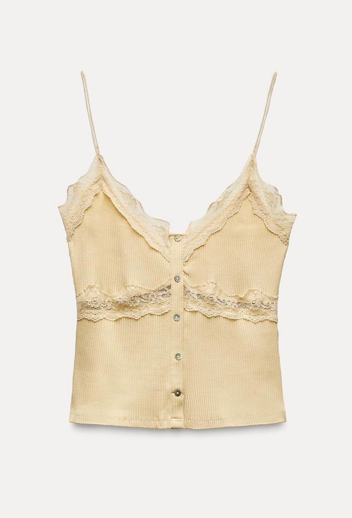 Cream Lace Button Rib Tank