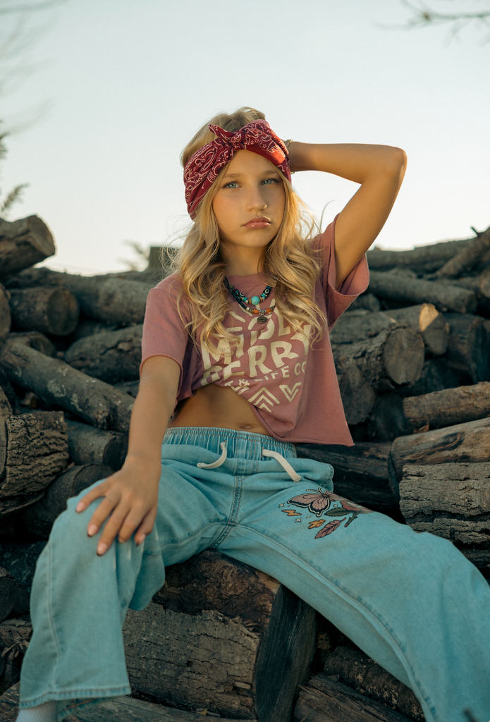 🦋 Muullberry Cotton Denim Pants – Butterfly Edition