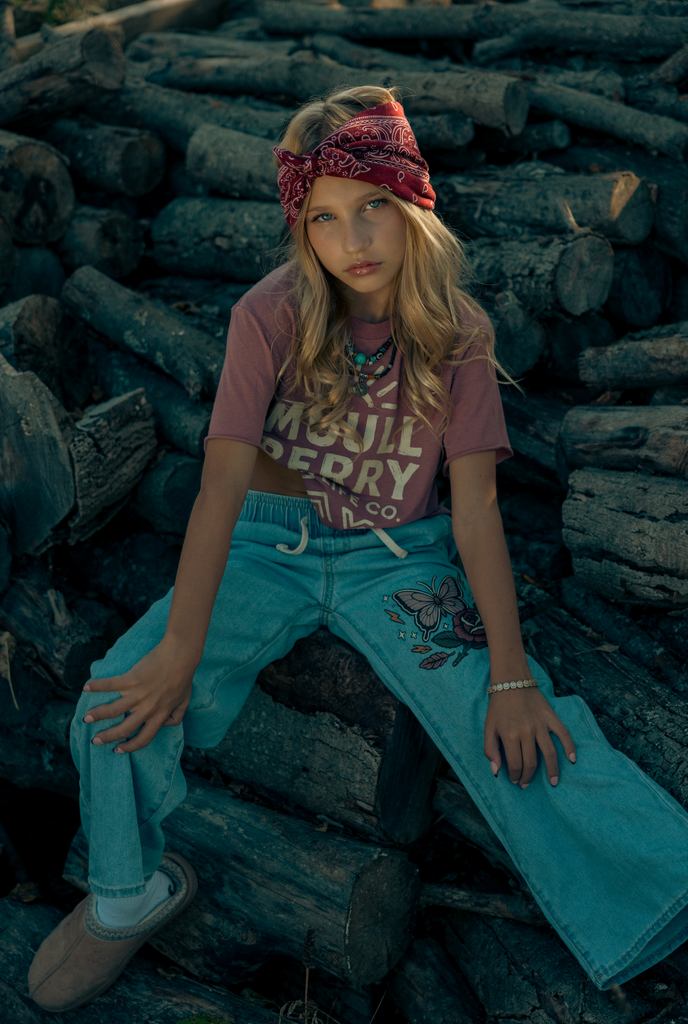 🦋 Muullberry Cotton Denim Pants – Butterfly Edition