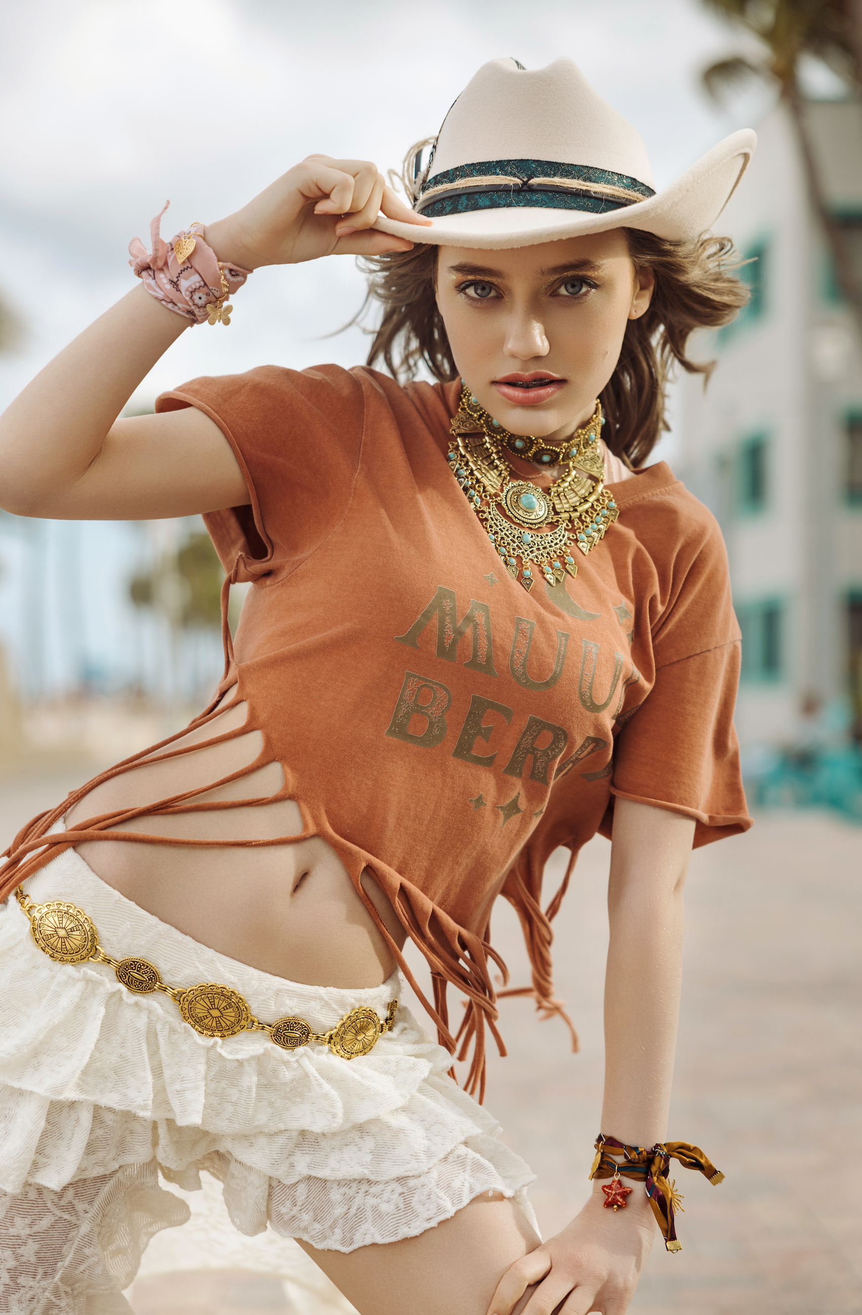 105★ puppilyhils オロク 06 Bit Fringe Tee Muullberry Fringe Tee | Muullberry